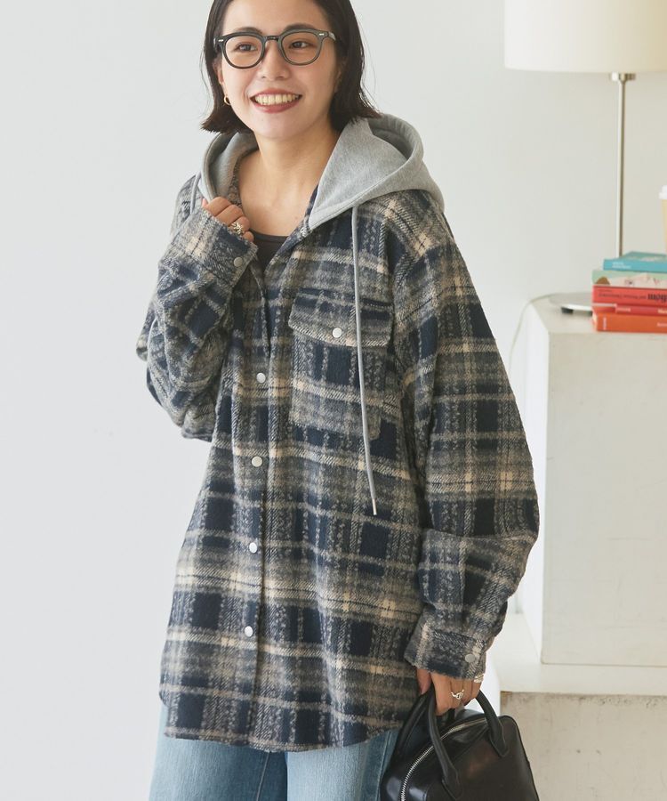 AMERICAN HOLIC「フード付きシャギーチェックシャツ」|シャツ・ブラウス|