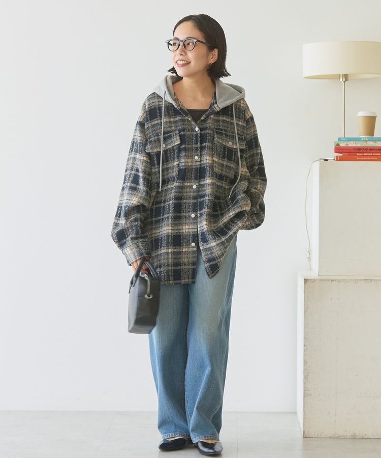 AMERICAN HOLIC「フード付きシャギーチェックシャツ」|シャツ・ブラウス|