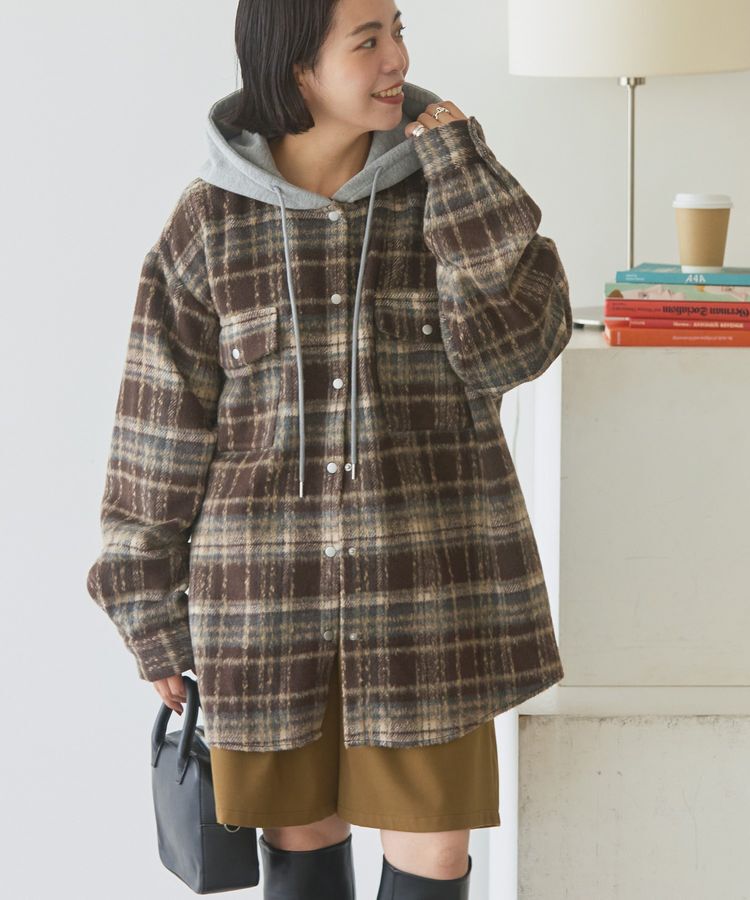 AMERICAN HOLIC「フード付きシャギーチェックシャツ」|シャツ・ブラウス|