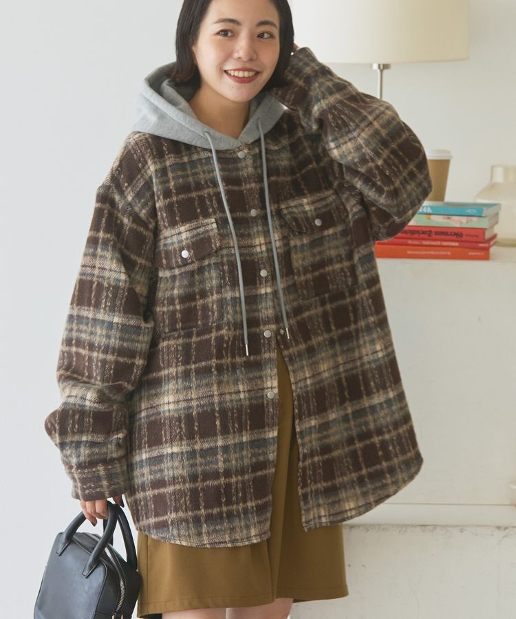 AMERICAN HOLIC「フード付きシャギーチェックシャツ」|シャツ・ブラウス|