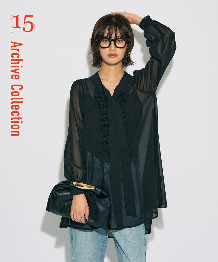 YECCA VECCA「【archive】フリルボウタイブラウス」|シャツ・ブラウス|Black
