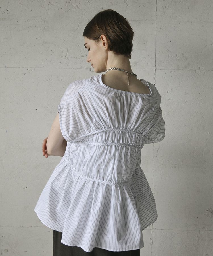 GARAGE OF GOOD CLOTHING「ストライプVネックギャザーブラウス」|シャツ・ブラウス|