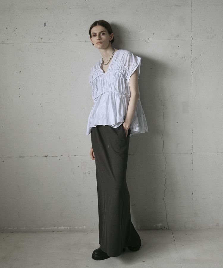 GARAGE OF GOOD CLOTHING「ストライプVネックギャザーブラウス」|シャツ・ブラウス|