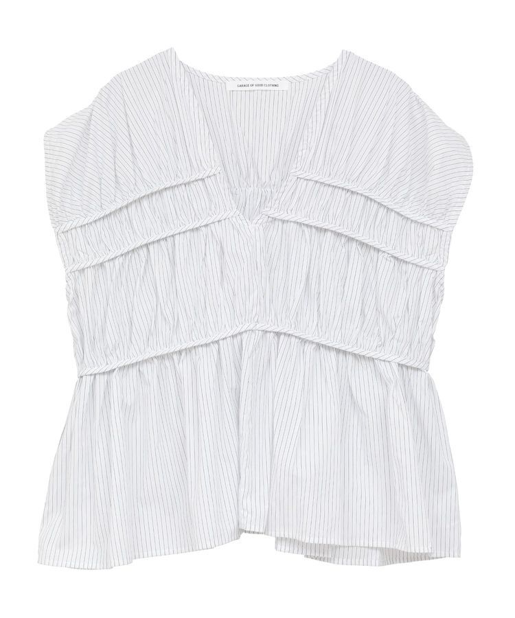 GARAGE OF GOOD CLOTHING「ストライプVネックギャザーブラウス」|シャツ・ブラウス|