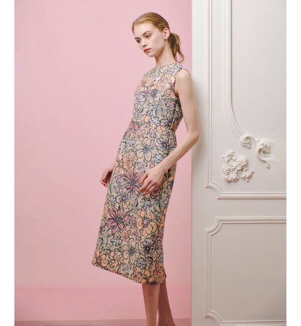 LOULOU WILLOUGHBY「【LOULOU WILLOUGHBY】MALHIAフラワージャガードノースリワンピース」|ワンピース|ピンク