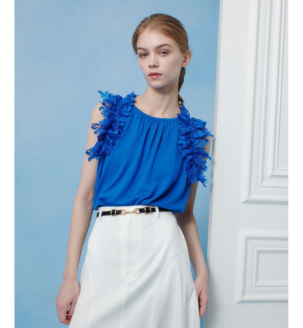 LOULOU WILLOUGHBY「【LOULOU WILLOUGHBY】アームレースプルオーバー」|ニット・セーター|ブルー