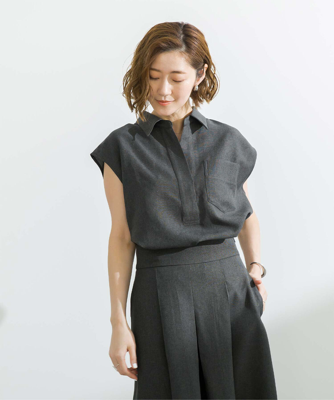 ur's「リネンライクフレンチスリーブスキッパーブラウス」|シャツ・ブラウス|