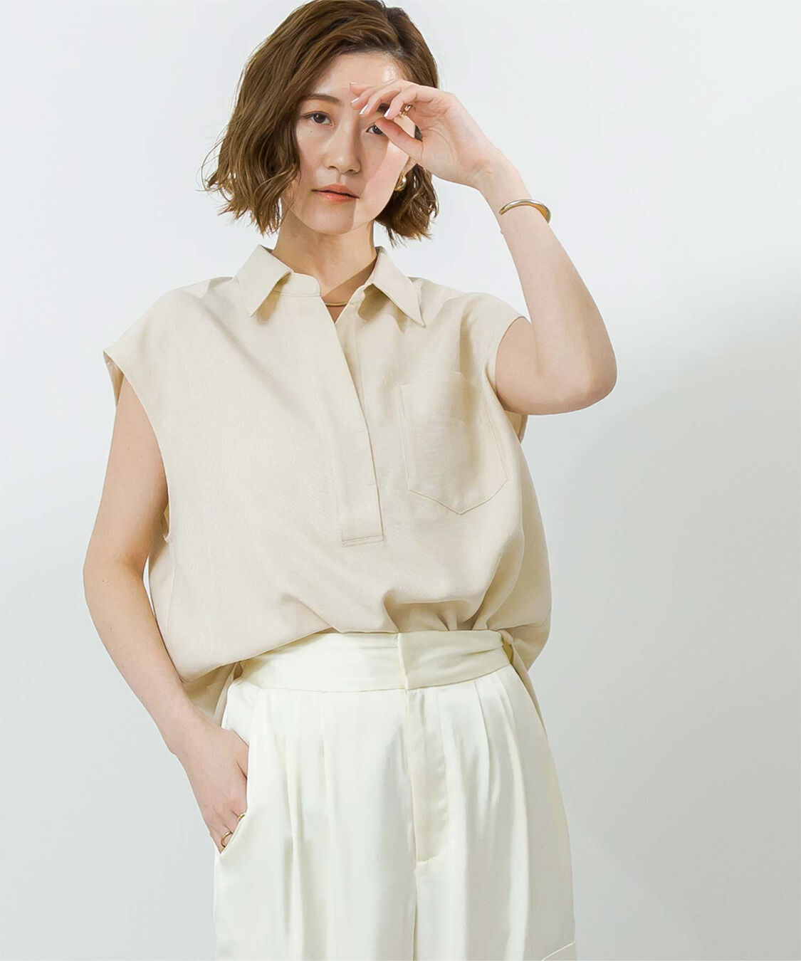 ur's「リネンライクフレンチスリーブスキッパーブラウス」|シャツ・ブラウス|アイボリー