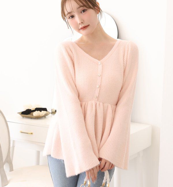  「バックリボンフェザーペプラムニット」|ニット・セーター|