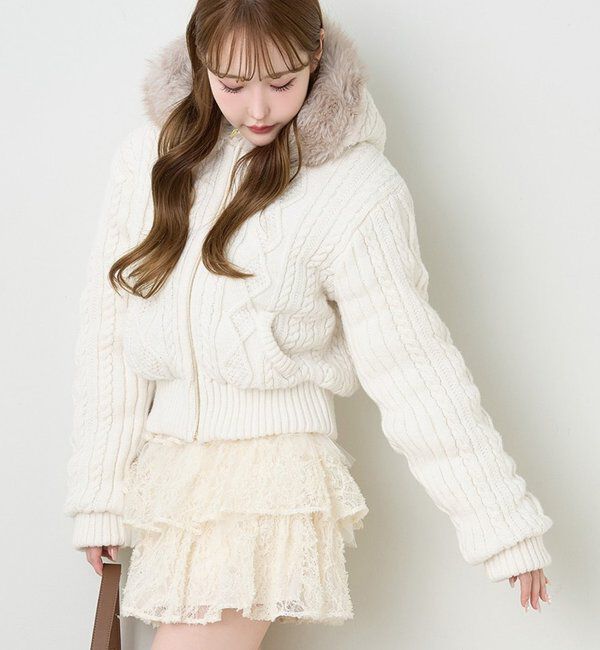  「ケーブルニット中綿ブルゾン」|ダウンベスト・ベスト|オフホワイト