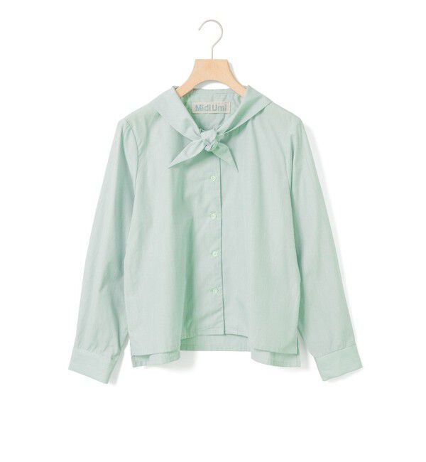 MidiUmi「MidiUmi スカーフライクショートシャツ」|シャツ・ブラウス|グリーンストライプ