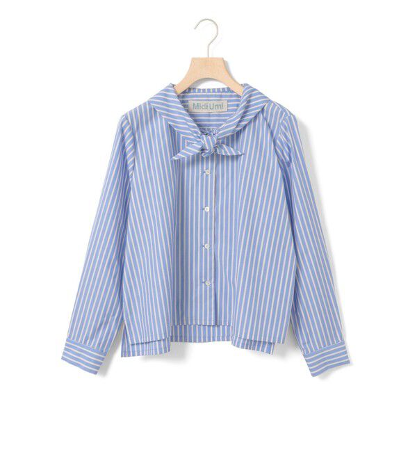 MidiUmi「MidiUmi スカーフライクショートシャツ」|シャツ・ブラウス|ブルーストライプ