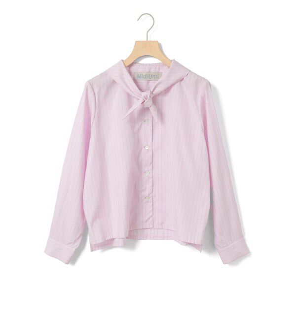 MidiUmi「MidiUmi スカーフライクショートシャツ」|シャツ・ブラウス|ピンクストライプA
