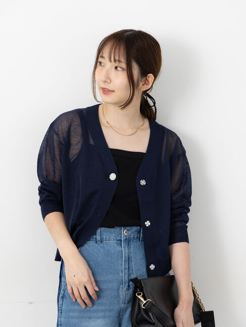 Te chichi TERRASSE「ビジュー付きシアーVネックカーディガン」|カーディガン|
