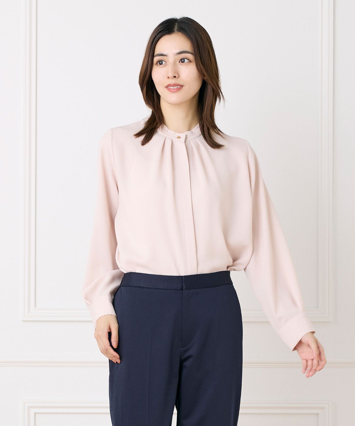7-IDconcept.「《大きいサイズ》スタンドカラーブラウス」|シャツ・ブラウス|ピンク1