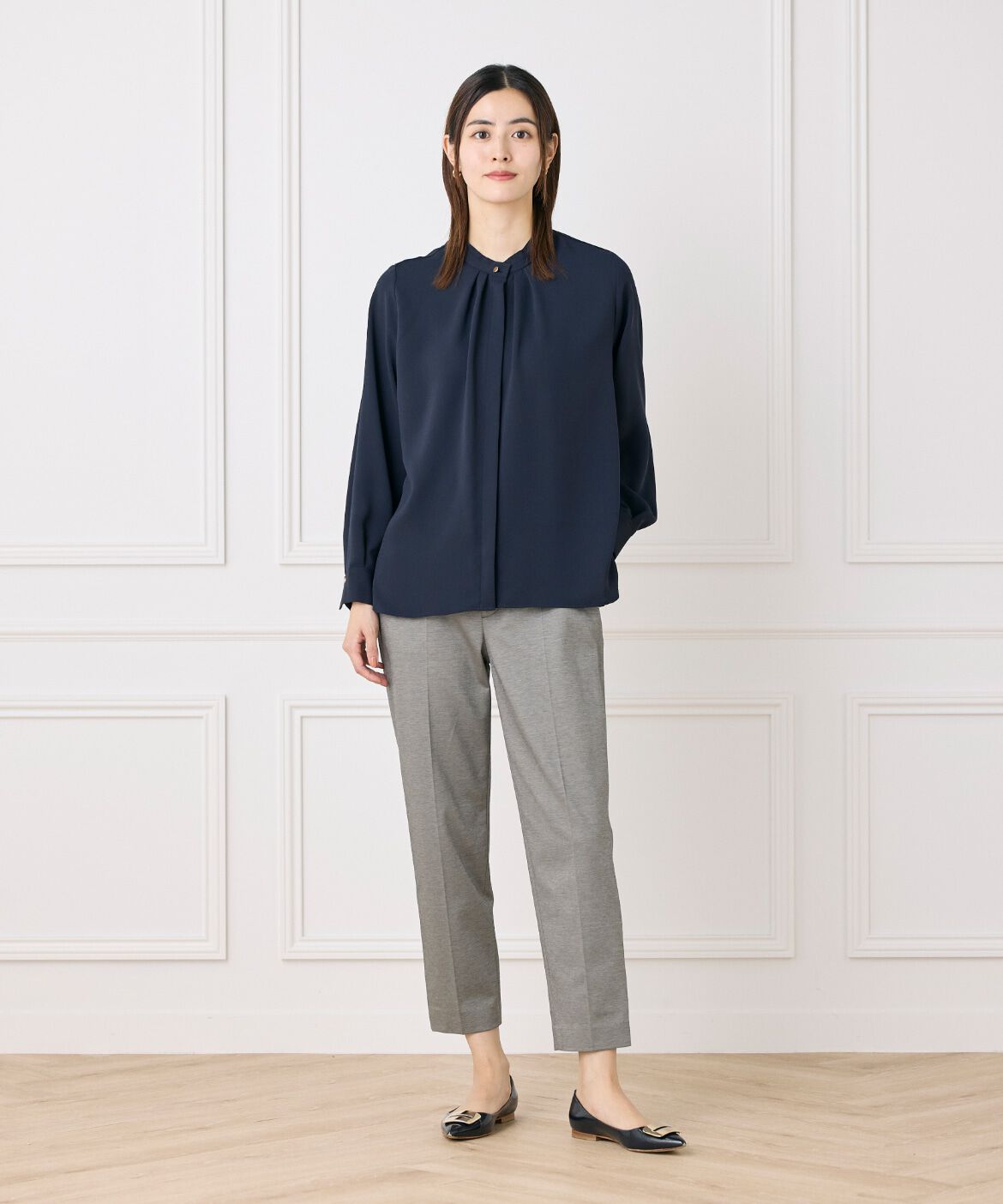 7-IDconcept.「《大きいサイズ》スタンドカラーブラウス」|シャツ・ブラウス|