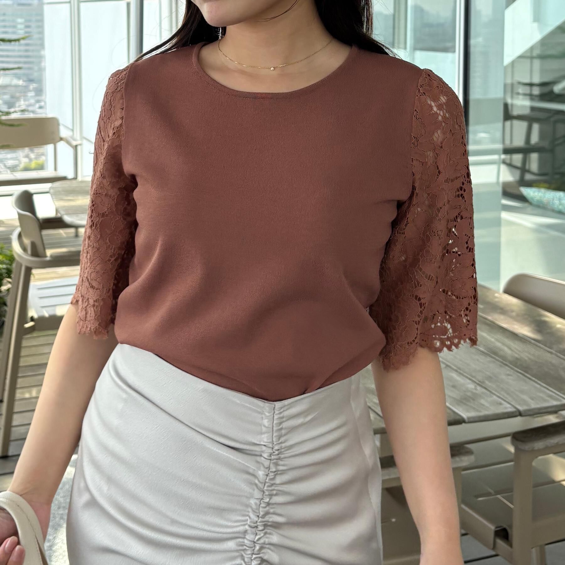 COUP DE CHANCE「【洗える】華やかなレース袖ニットトップス」|ニット・セーター|