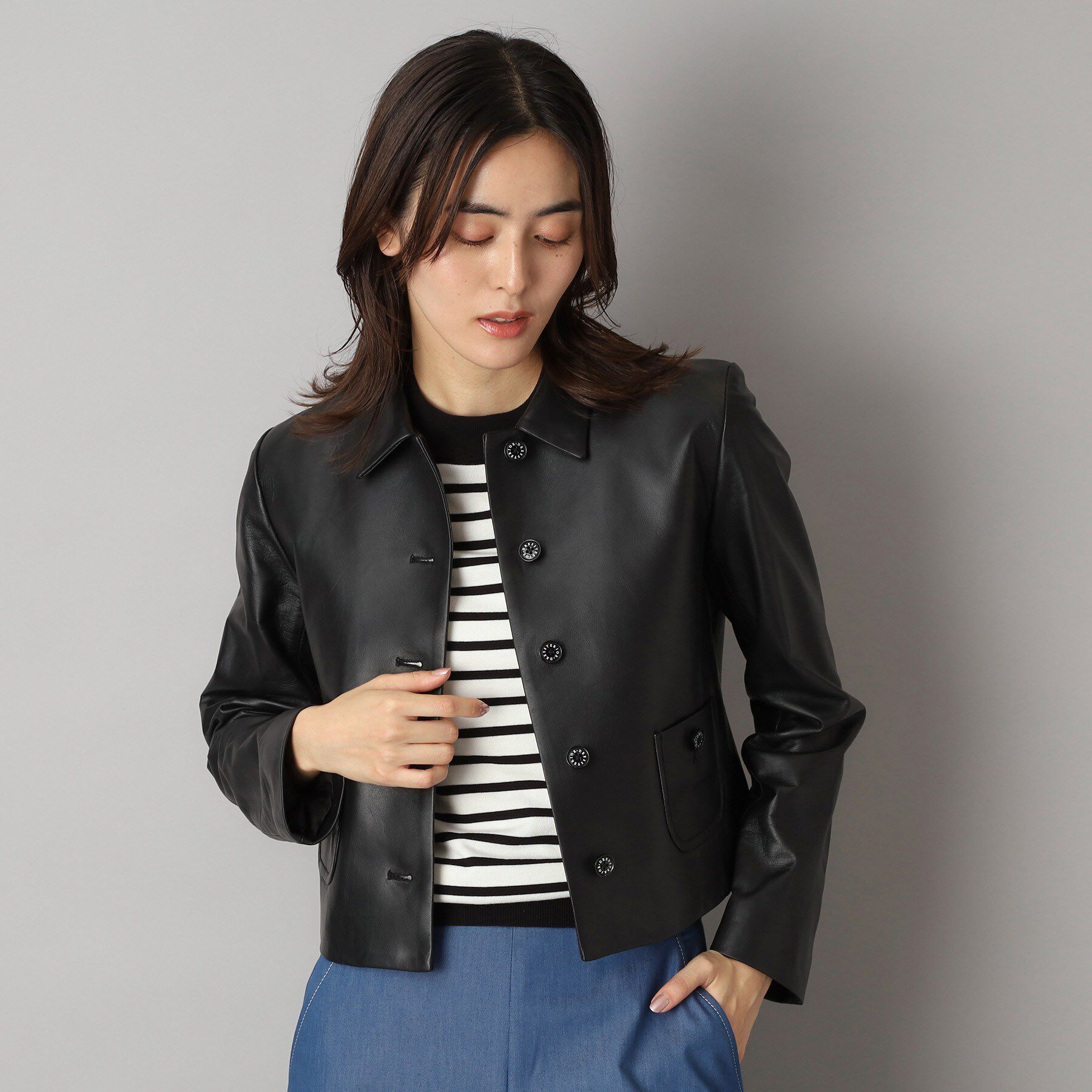 DRESSTERIOR「ラムレザーミニマルジャケット」|ブルゾン・スタジャン|