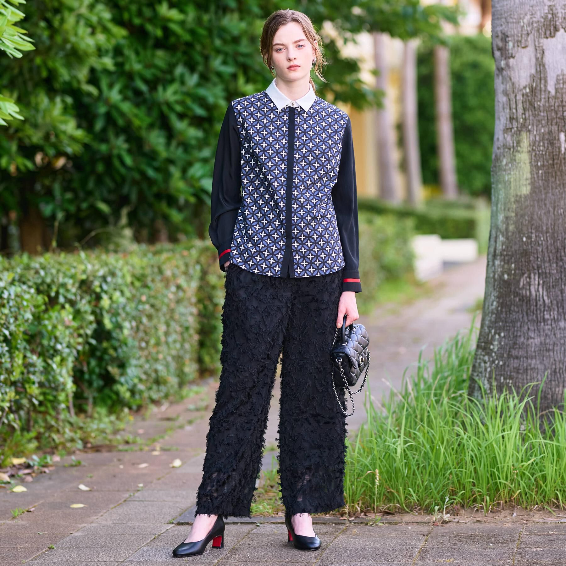 DRESSTERIOR「【美人百花/モデル美香着用】オーバーラップサークルコンビシャツ」|シャツ・ブラウス|