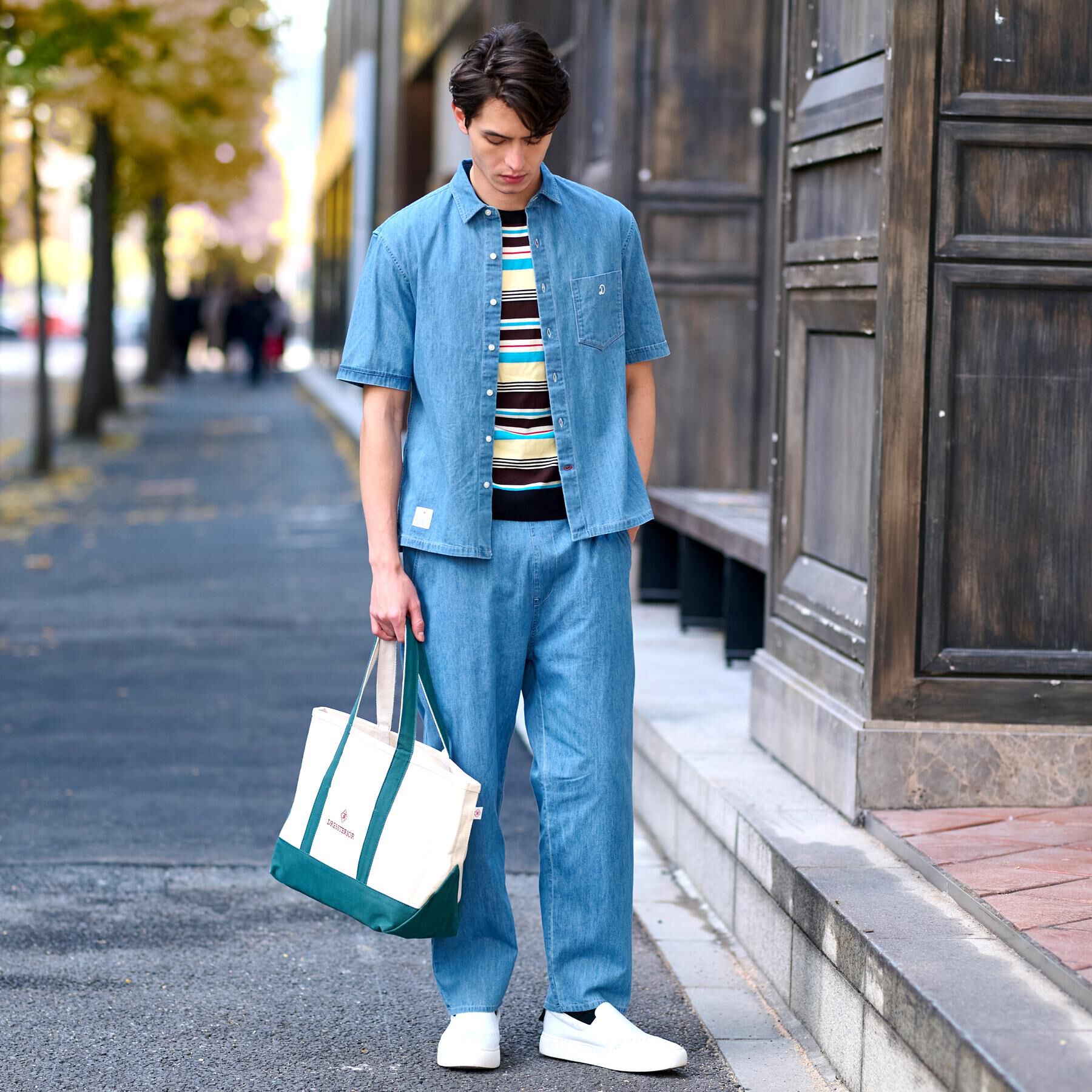 DRESSTERIOR「【セットアップ可】ライトデニム ハーフスリーブシャツ」|シャツ・ブラウス|