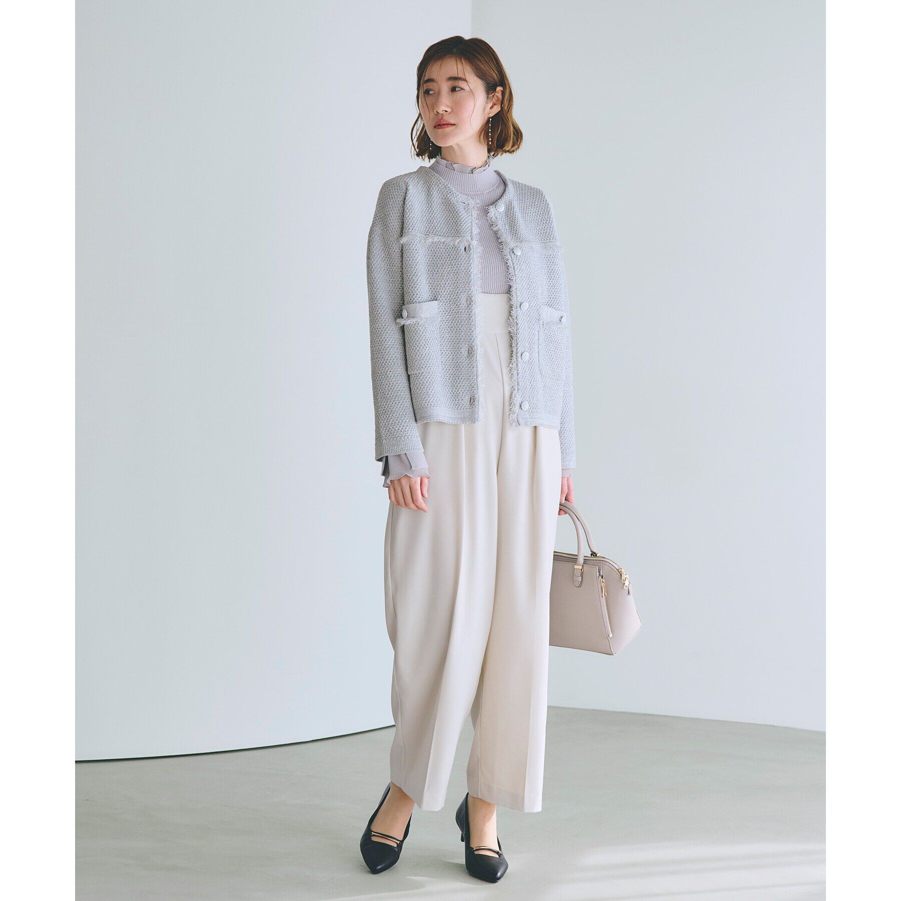 grove「ツイードニットジャケット」|ノーカラージャケット|