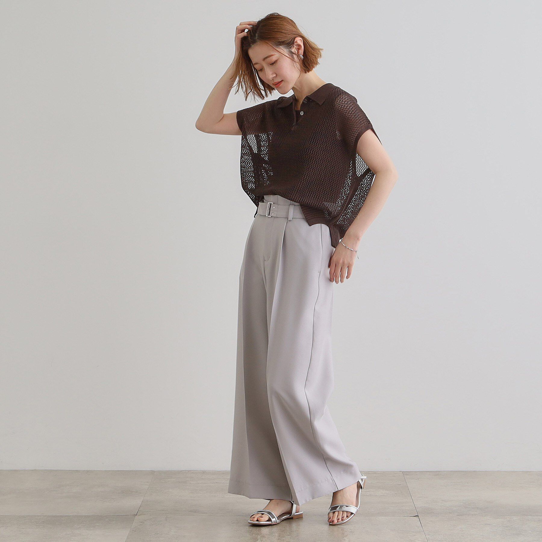 grove「取り入れるだけで旬顔 メッシュ編みポロニット」|ニット・セーター|