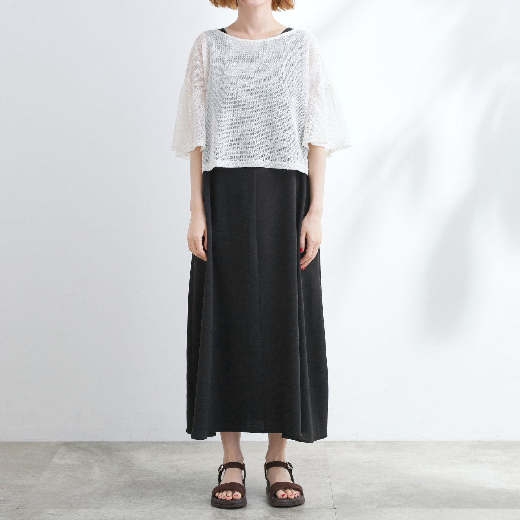 grove「着回し◎夏に嬉しいSET　メッシュブラウス&times;フレアワンピース」|ワンピース|