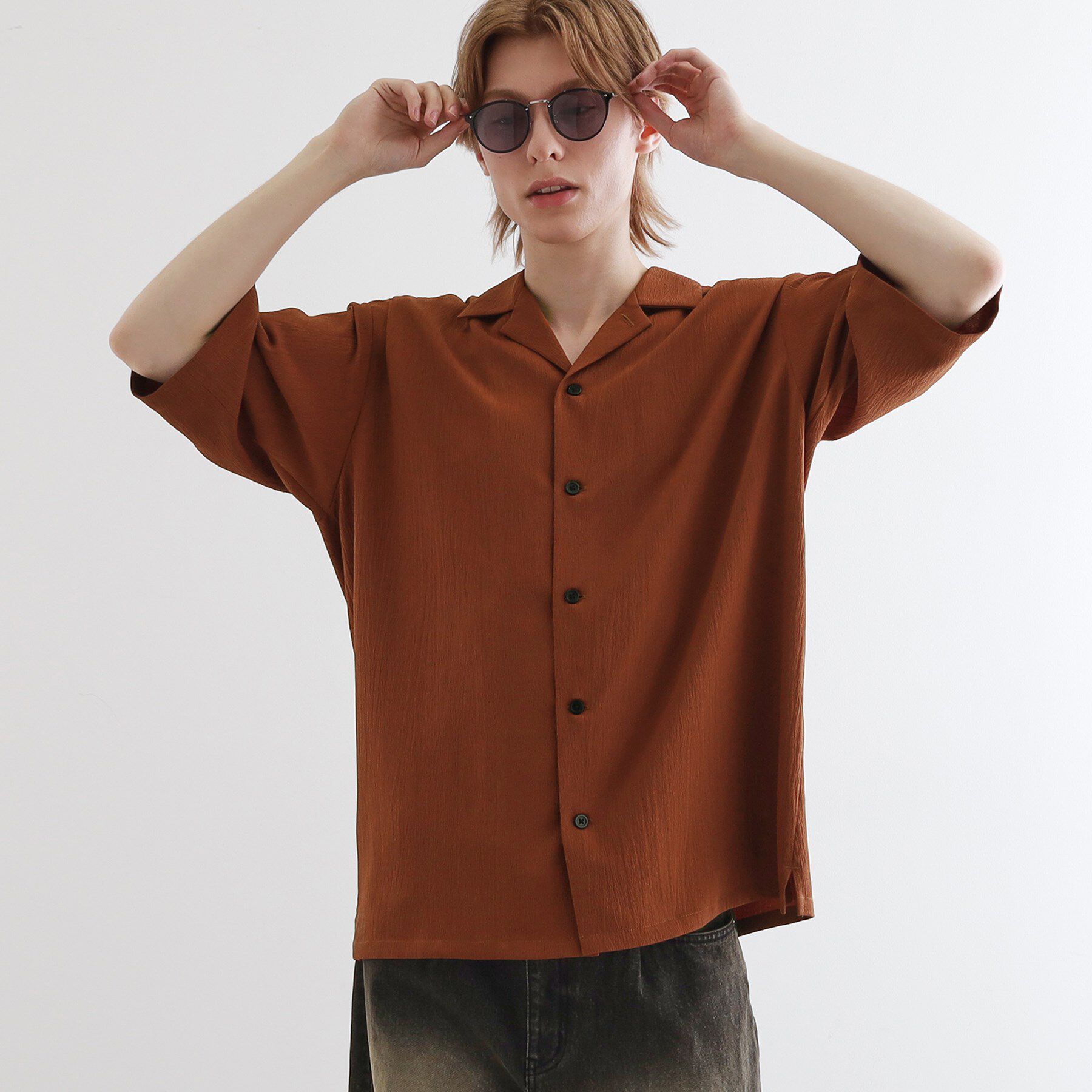 tk.TAKEO KIKUCHI「楊柳オープンカラーシャツ」|シャツ・ブラウス|ブラウン(043)