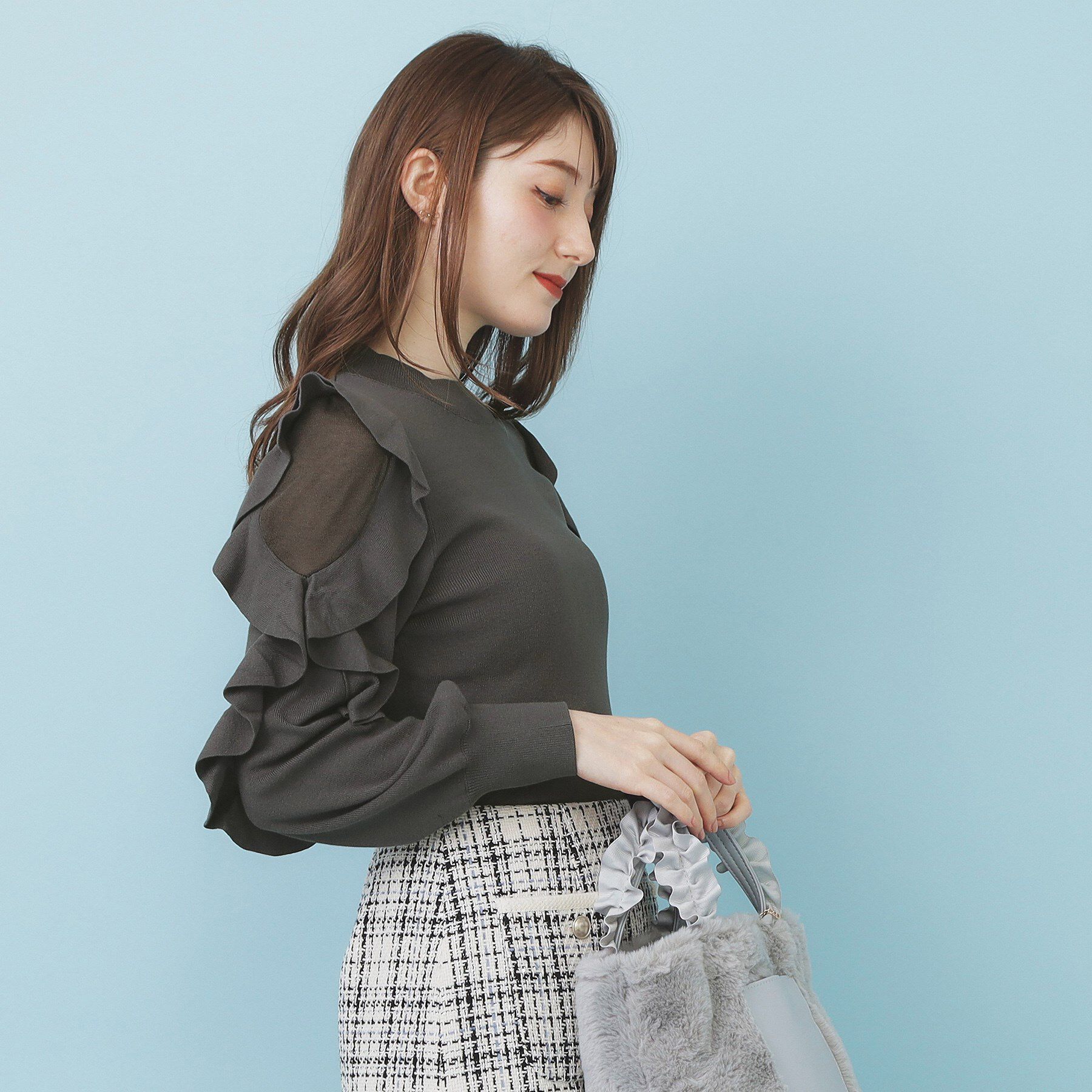 index「ハイネックシアーフリルスリーブニット【洗濯機OK/抗ピル】」|ニット・セーター|