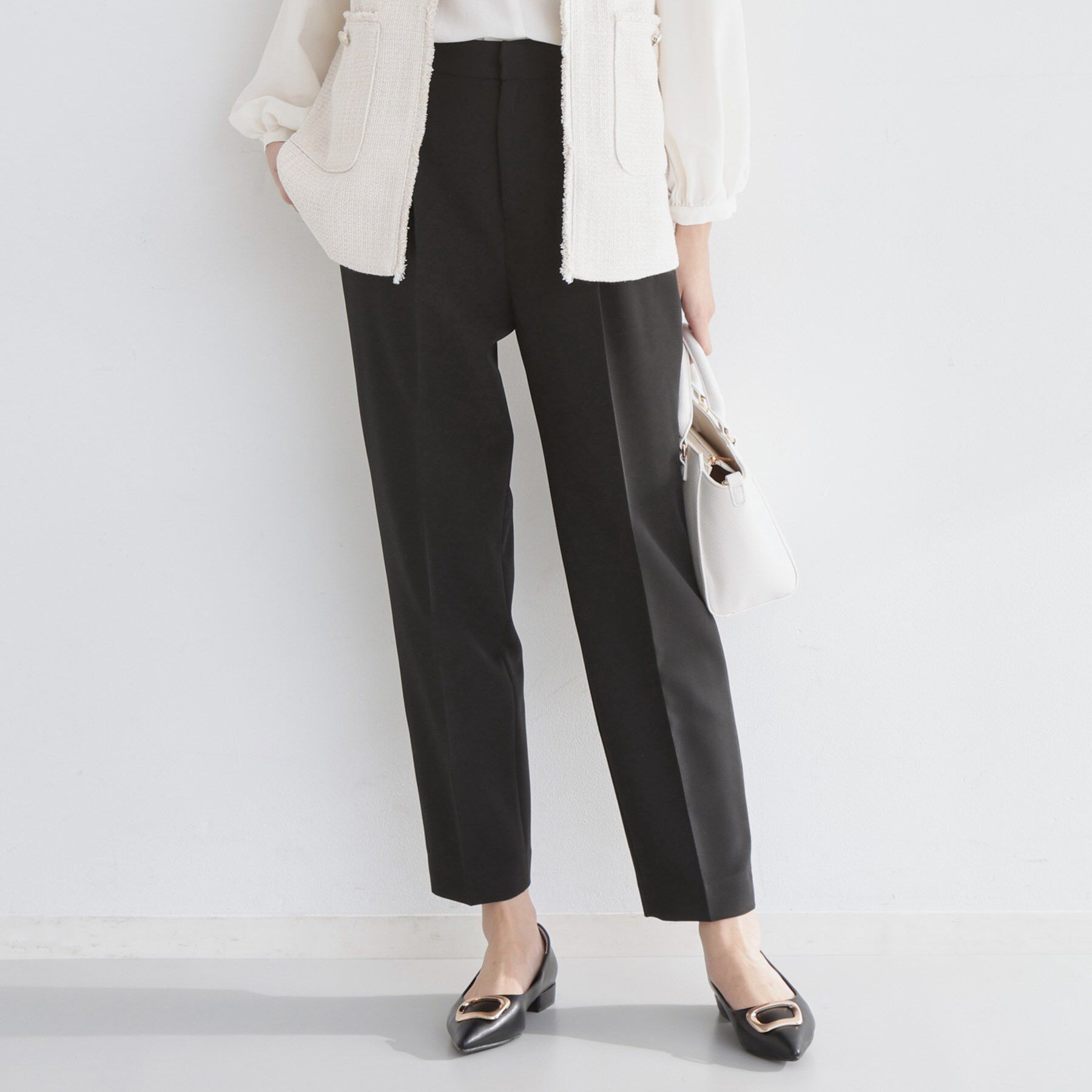 THE SHOP TK「【通勤・セレモニー】美脚シルエット ダブルクロステーパードパンツ/セットアップ可」|その他|ブラック(019)