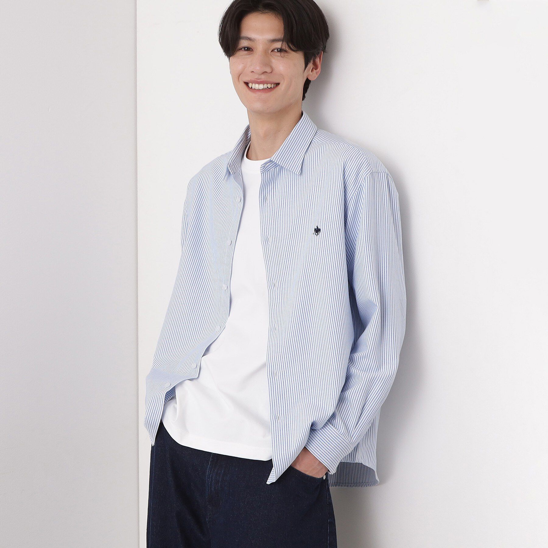 THE SHOP TK「【POLO BCS 別注】 アソート長袖シャツ ストライプ／グレー／デニム」|シャツ・ブラウス|ブルー(391)