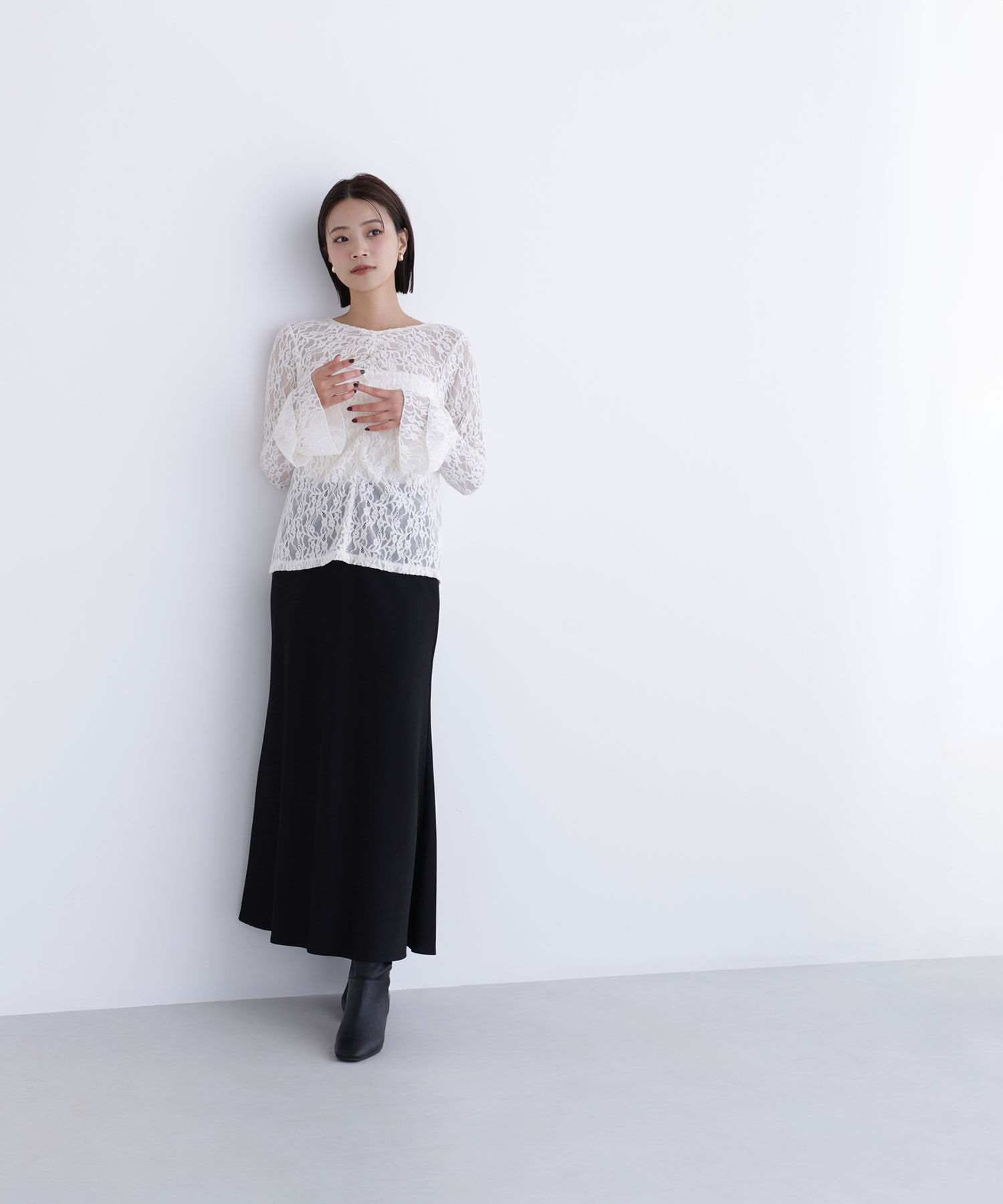  「起毛レースフレアカフストップス」|シャツ・ブラウス|
