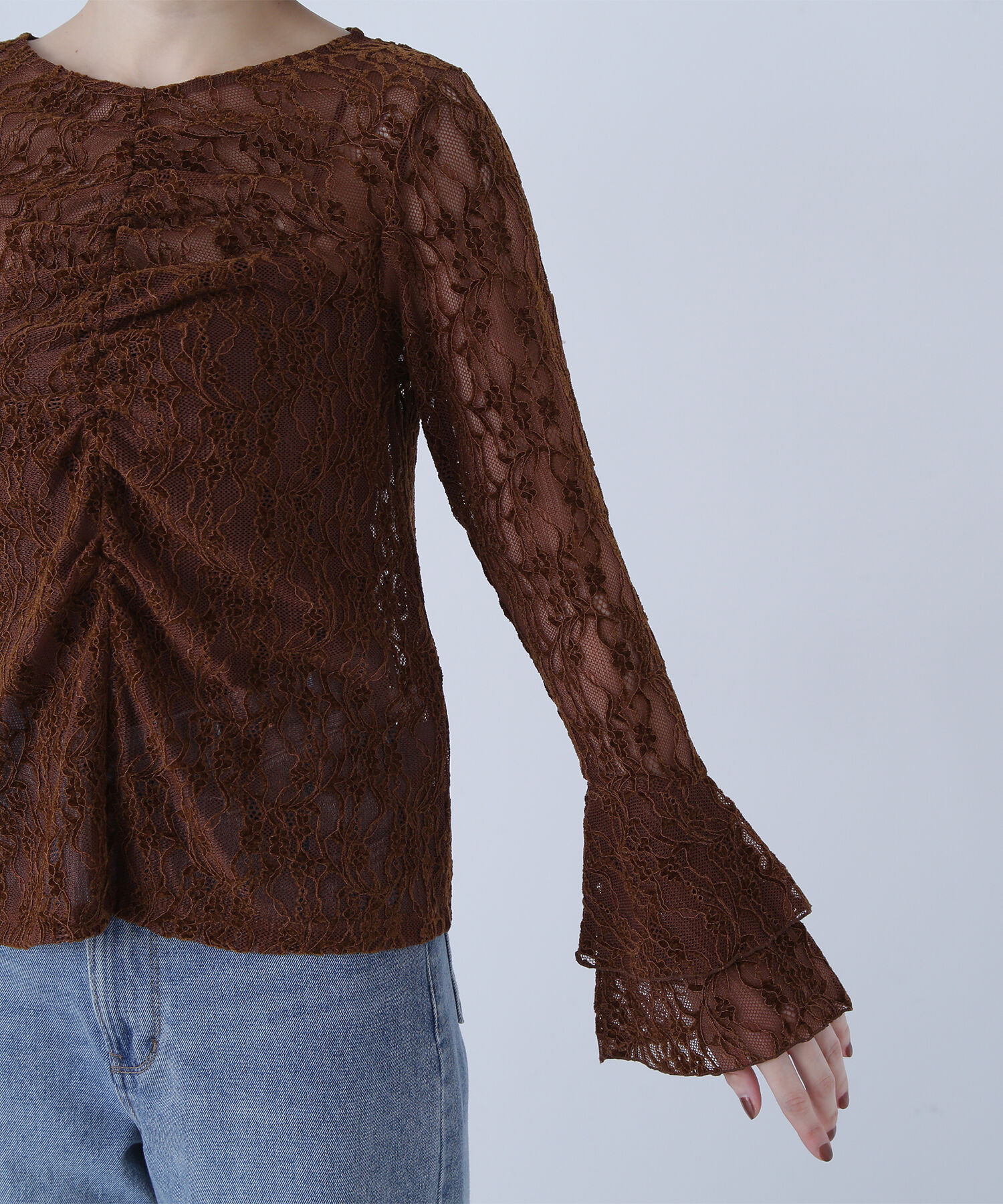  「起毛レースフレアカフストップス」|シャツ・ブラウス|