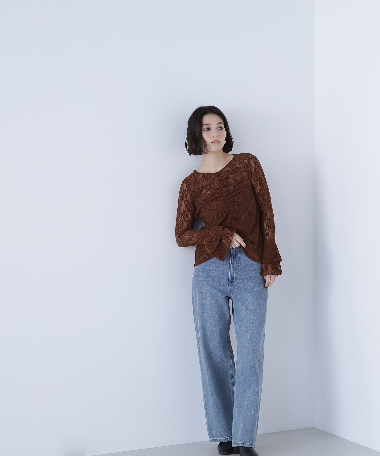  「起毛レースフレアカフストップス」|シャツ・ブラウス|