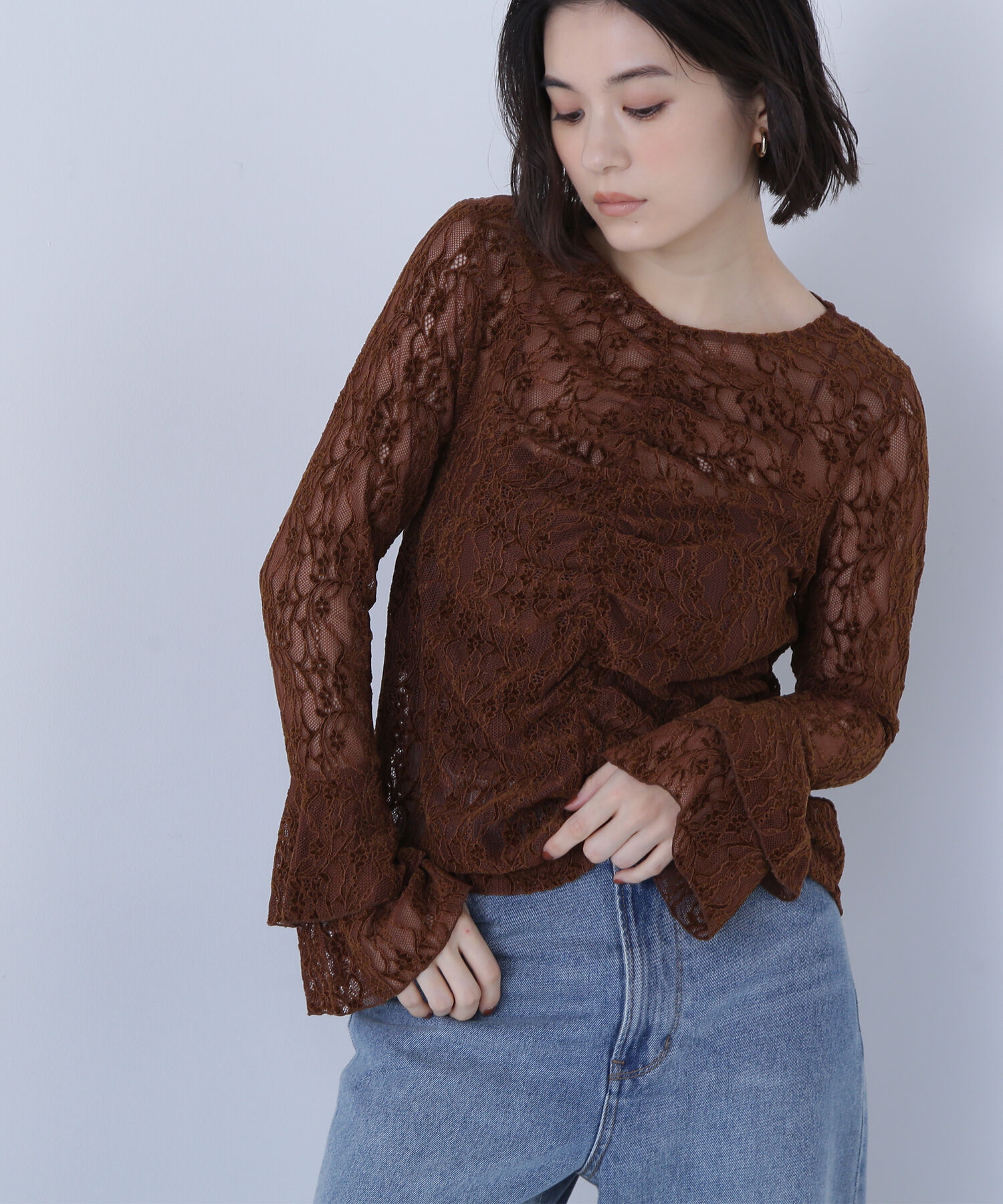  「起毛レースフレアカフストップス」|シャツ・ブラウス|