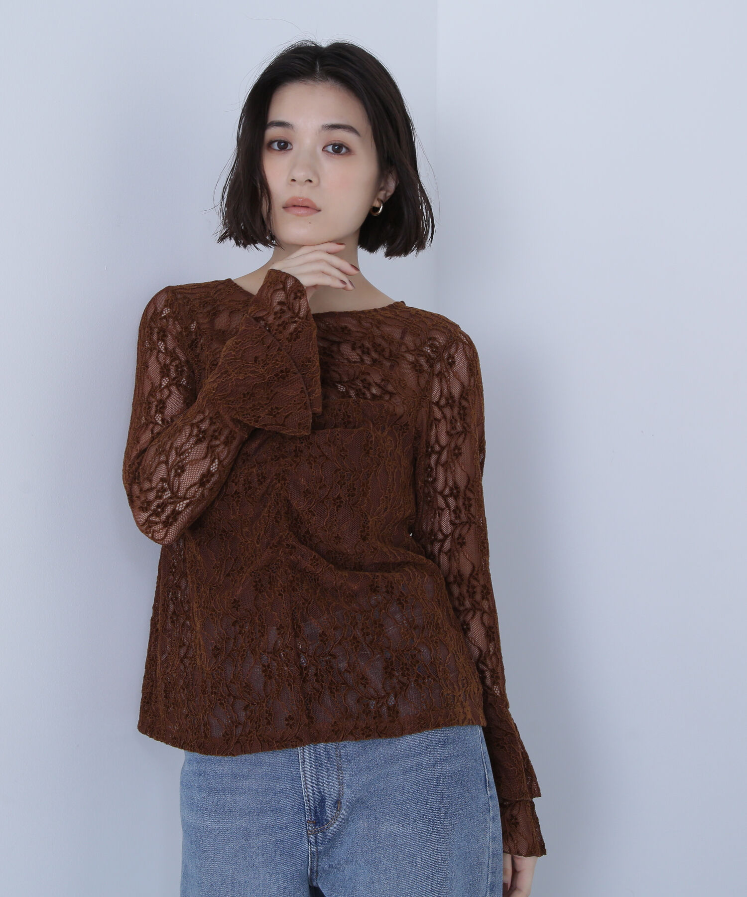  「起毛レースフレアカフストップス」|シャツ・ブラウス|
