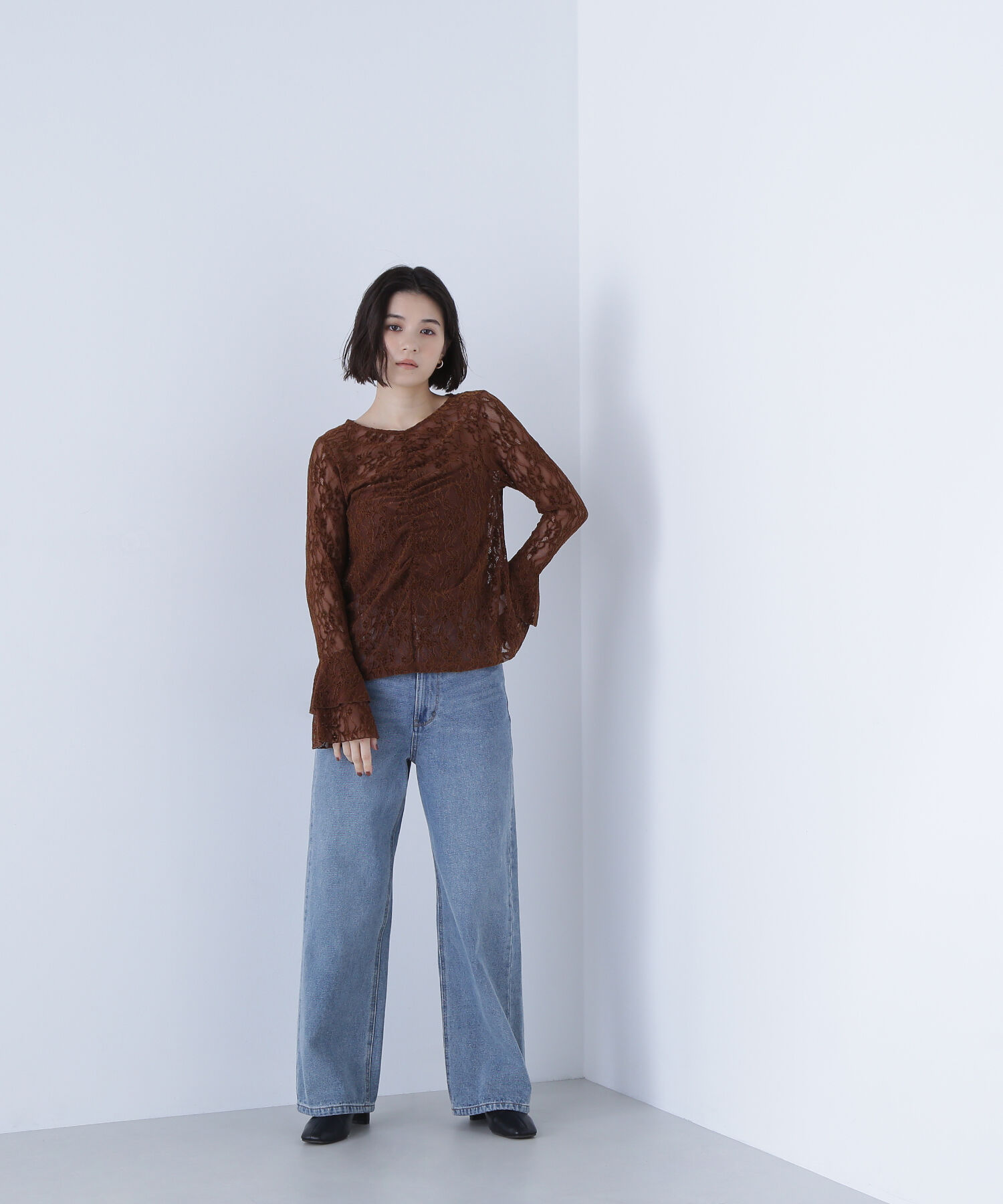  「起毛レースフレアカフストップス」|シャツ・ブラウス|