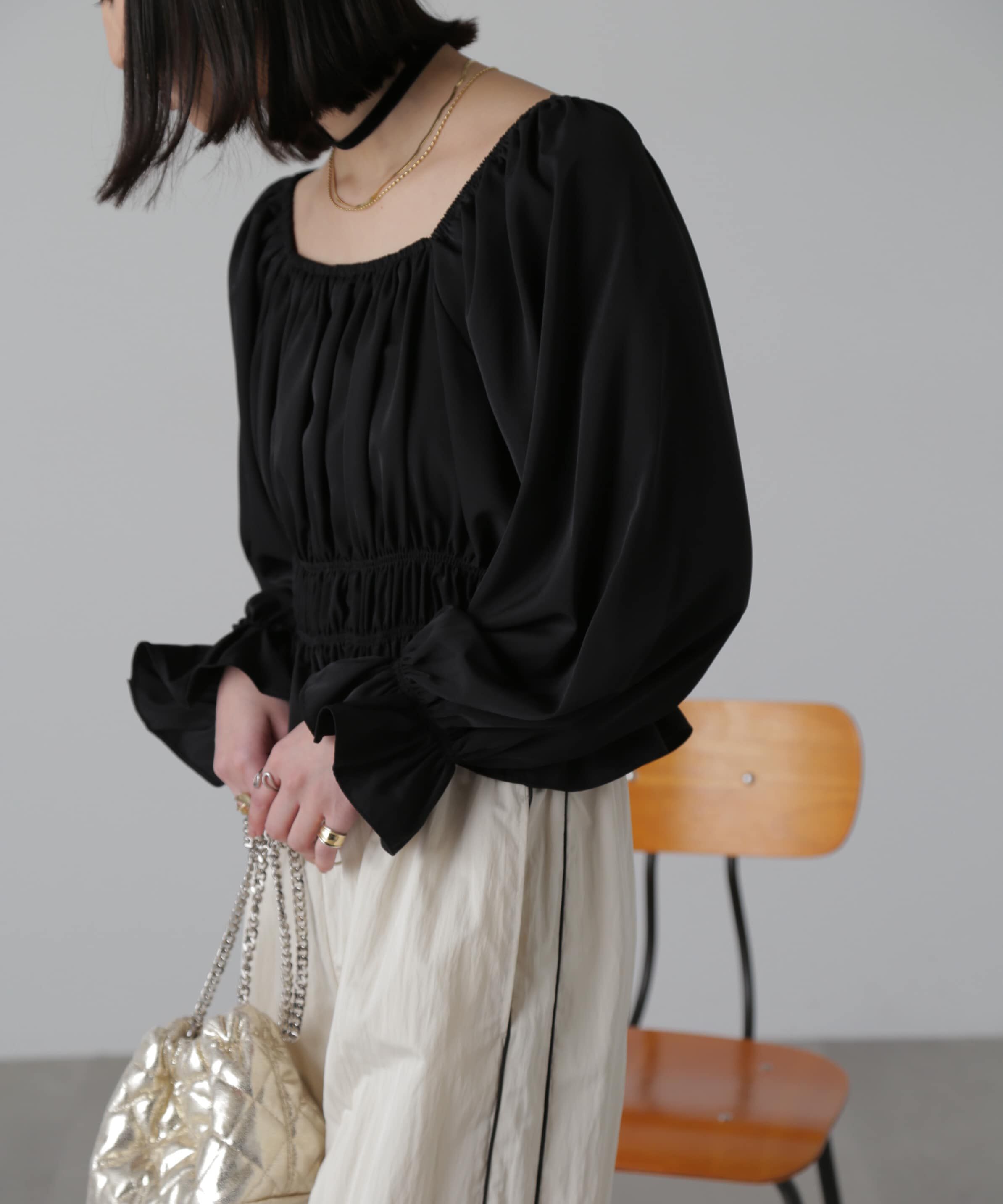  「スクエアネックシャーリングブラウス」|シャツ・ブラウス|