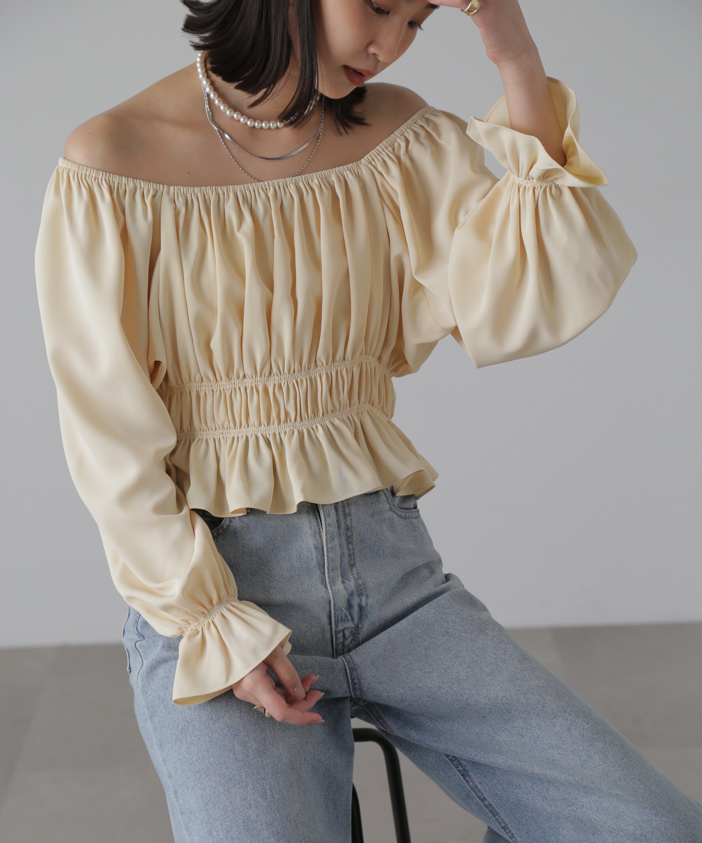  「スクエアネックシャーリングブラウス」|シャツ・ブラウス|