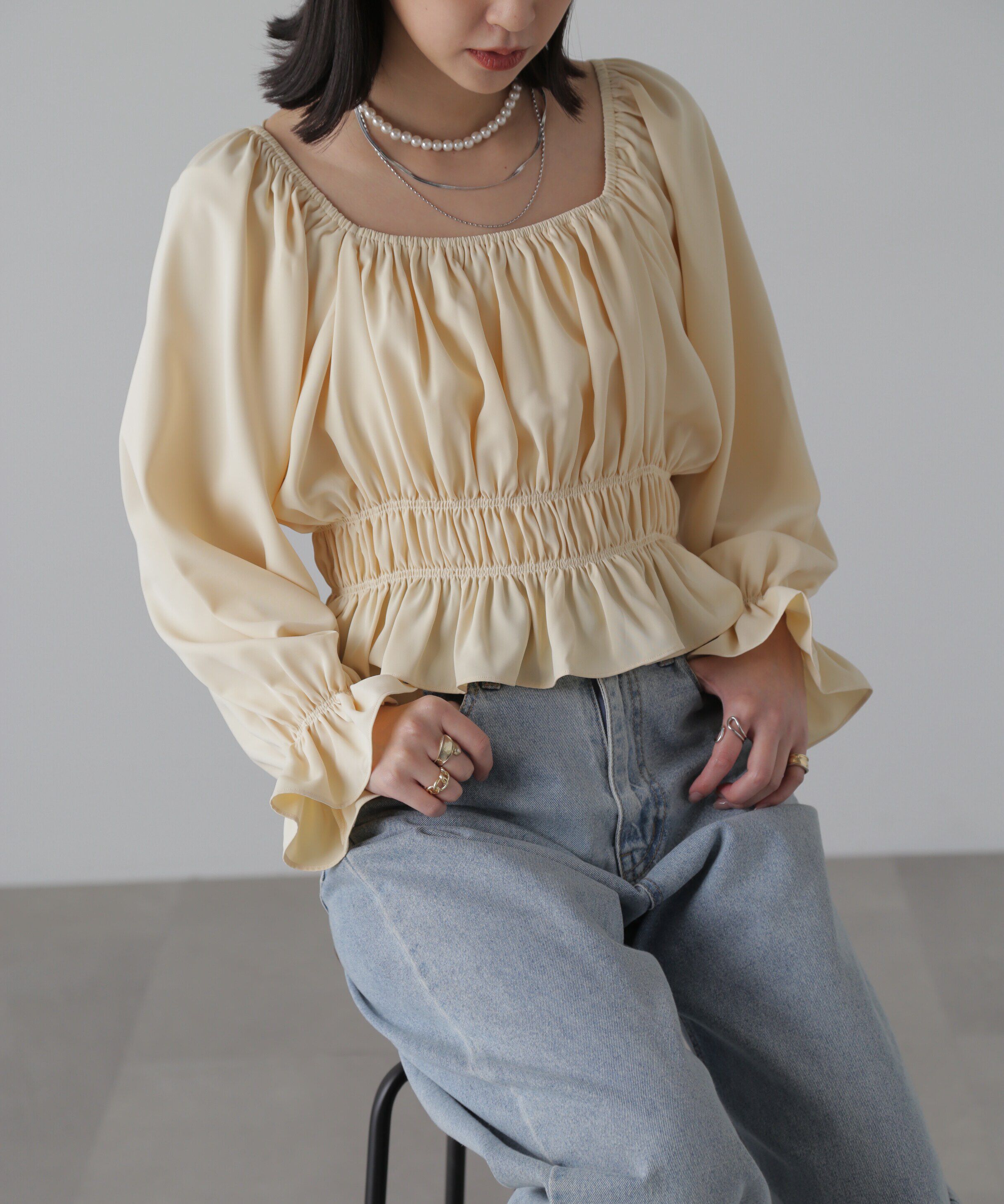  「スクエアネックシャーリングブラウス」|シャツ・ブラウス|