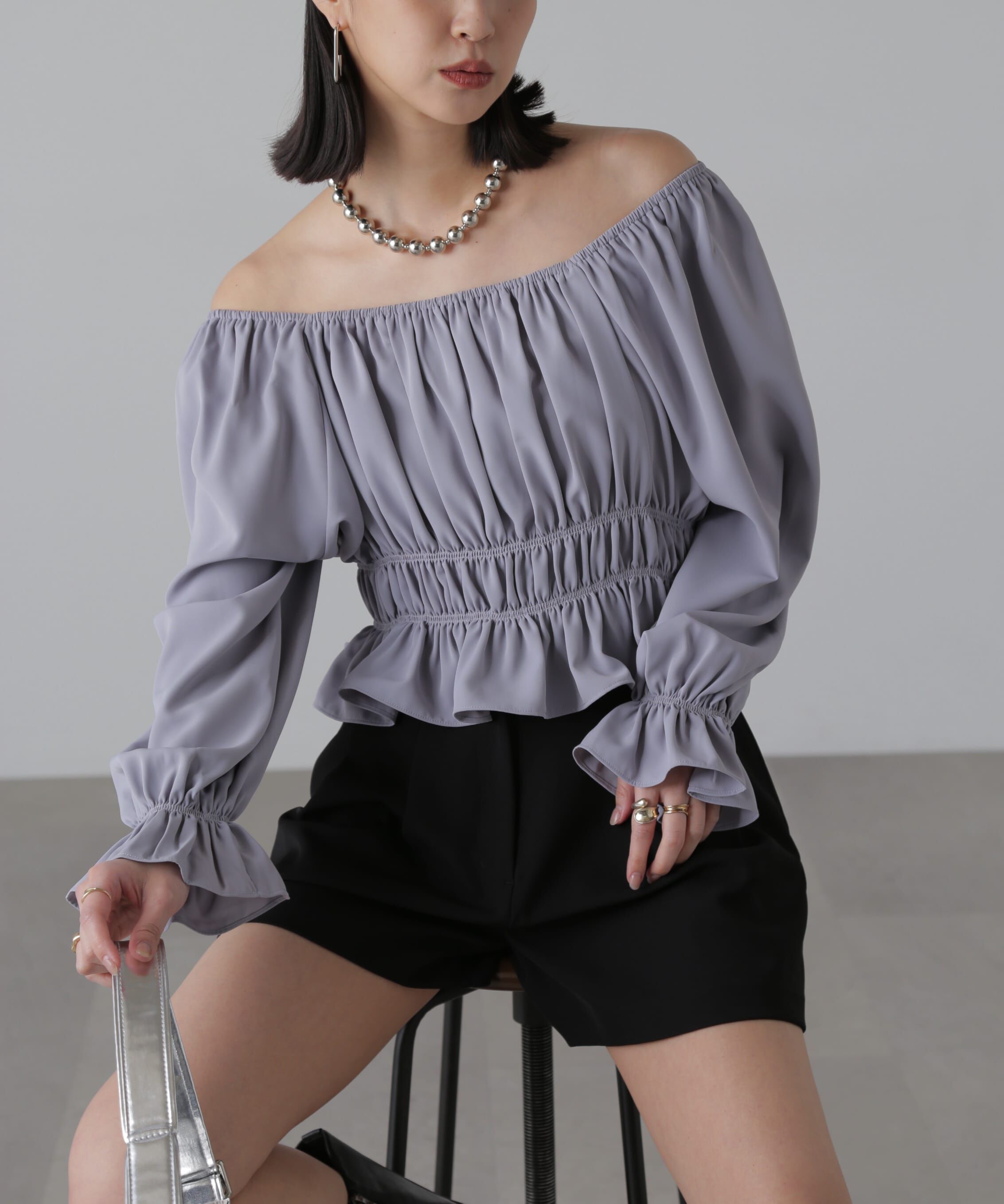  「スクエアネックシャーリングブラウス」|シャツ・ブラウス|