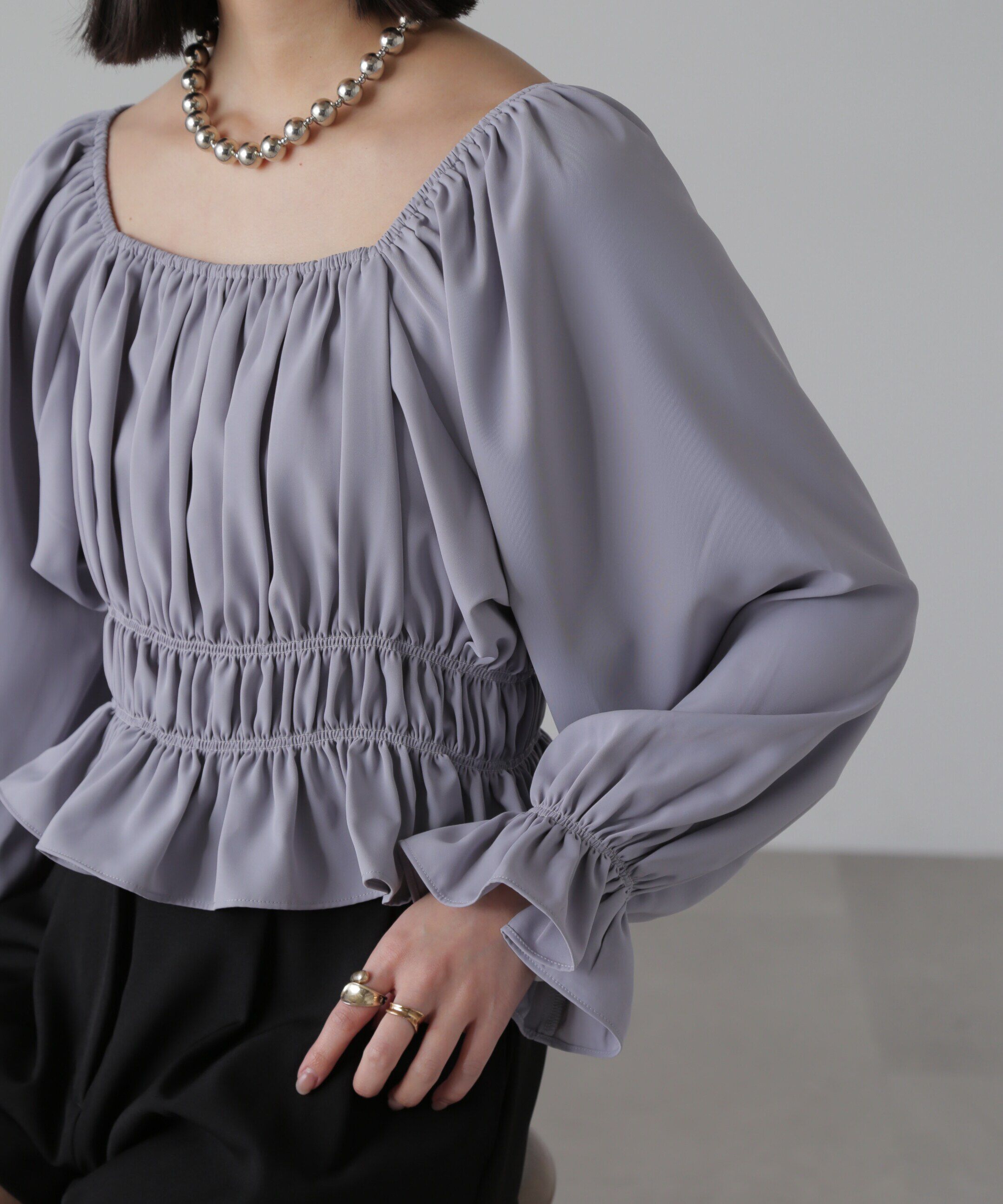  「スクエアネックシャーリングブラウス」|シャツ・ブラウス|