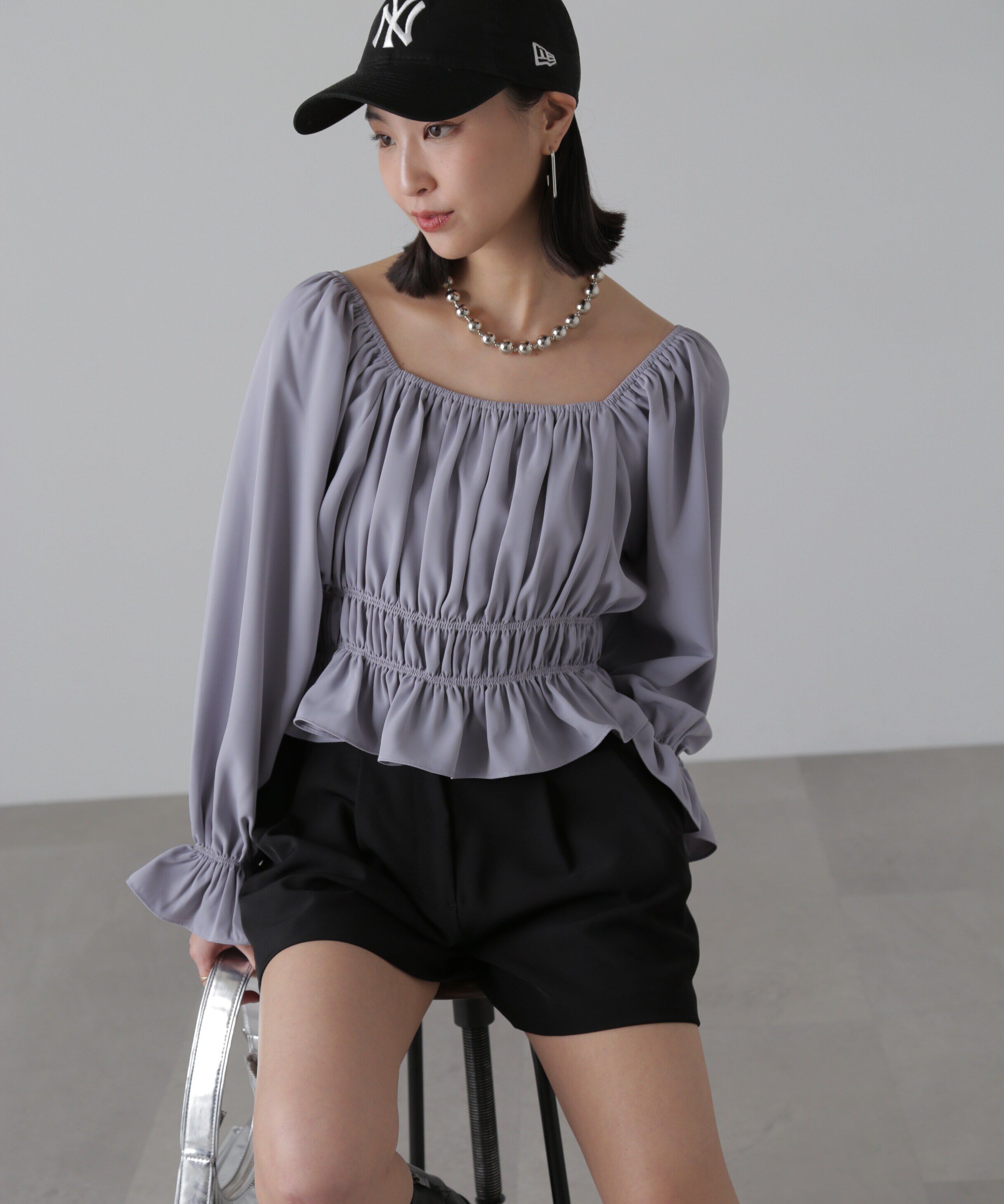  「スクエアネックシャーリングブラウス」|シャツ・ブラウス|