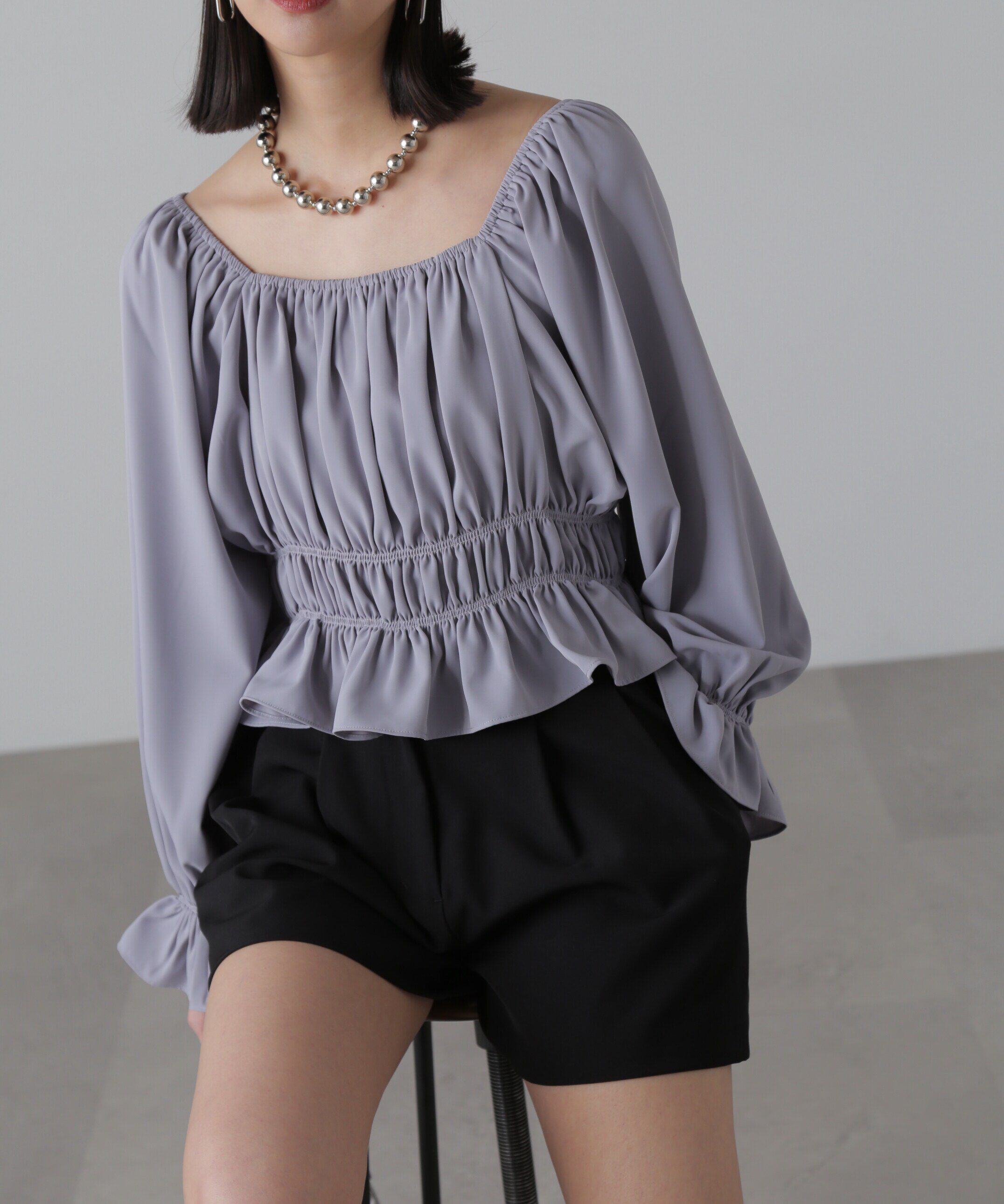  「スクエアネックシャーリングブラウス」|シャツ・ブラウス|