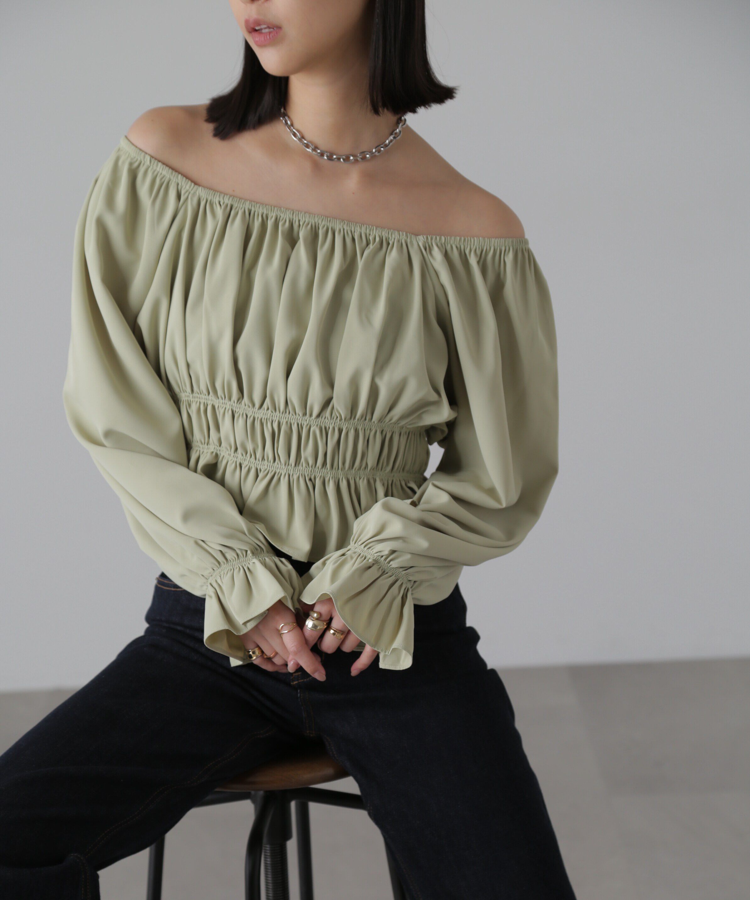  「スクエアネックシャーリングブラウス」|シャツ・ブラウス|