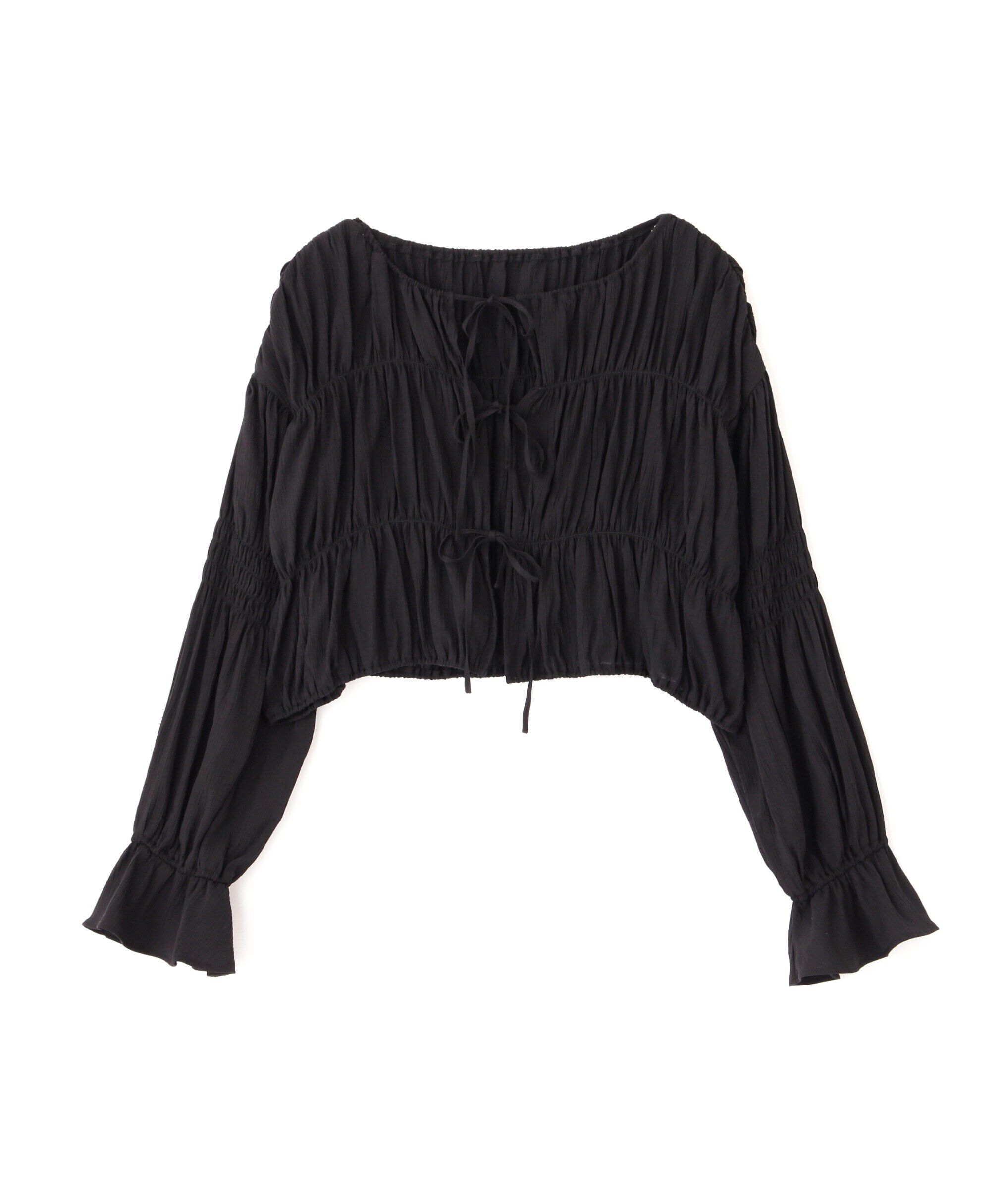  「シアーギャザー前開き短丈ブラウス」|シャツ・ブラウス|