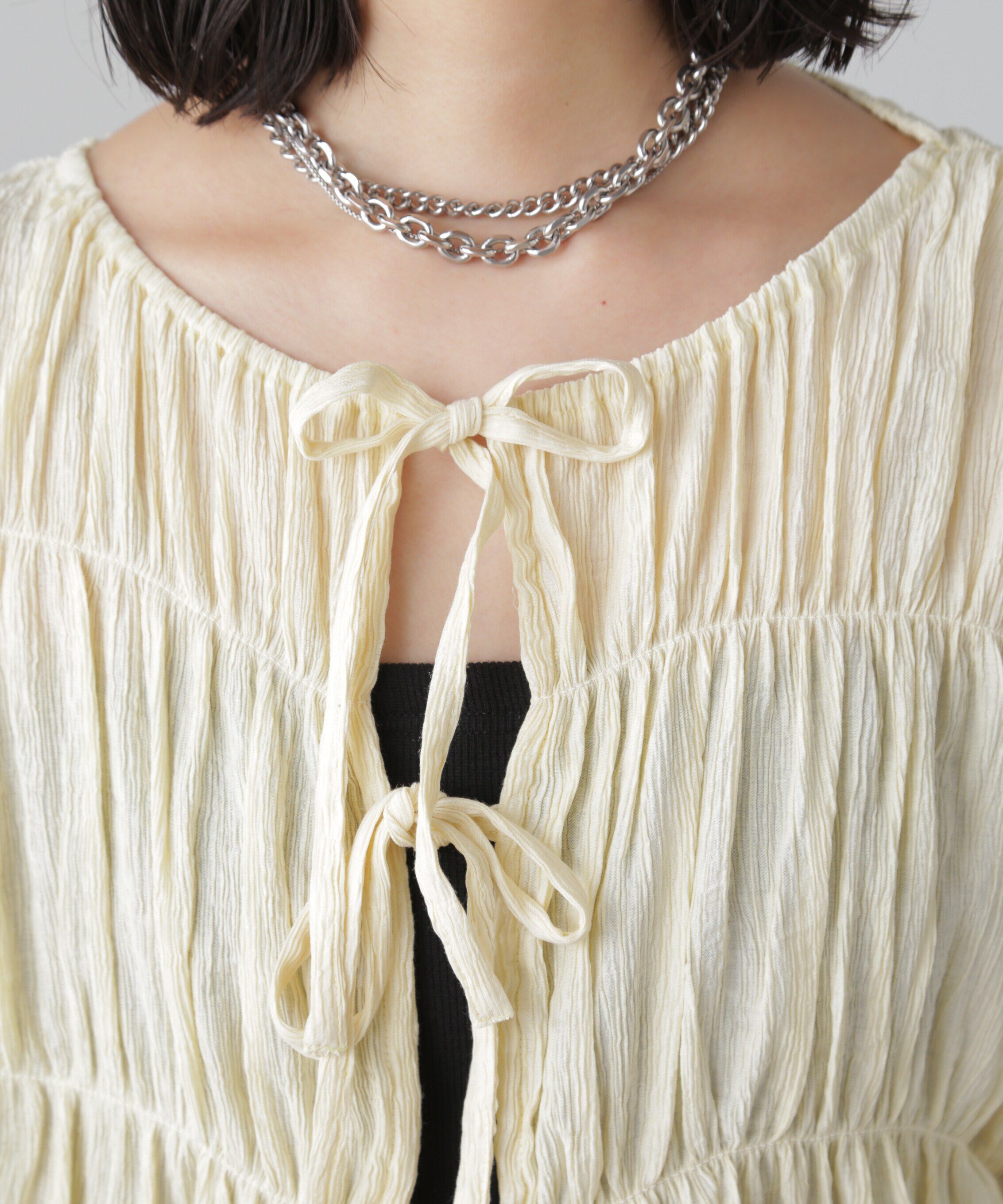  「シアーギャザー前開き短丈ブラウス」|シャツ・ブラウス|