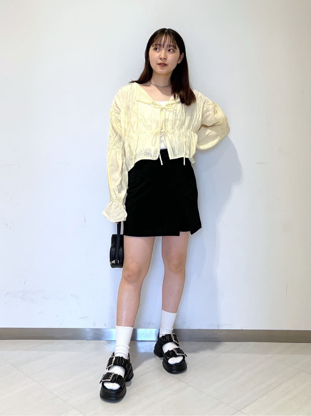  「シアーギャザー前開き短丈ブラウス」|シャツ・ブラウス|