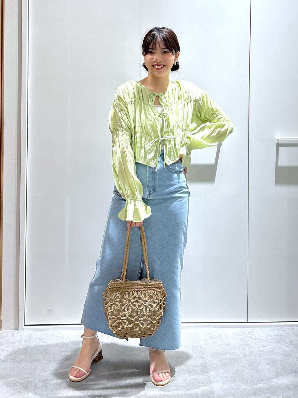  「シアーギャザー前開き短丈ブラウス」|シャツ・ブラウス|