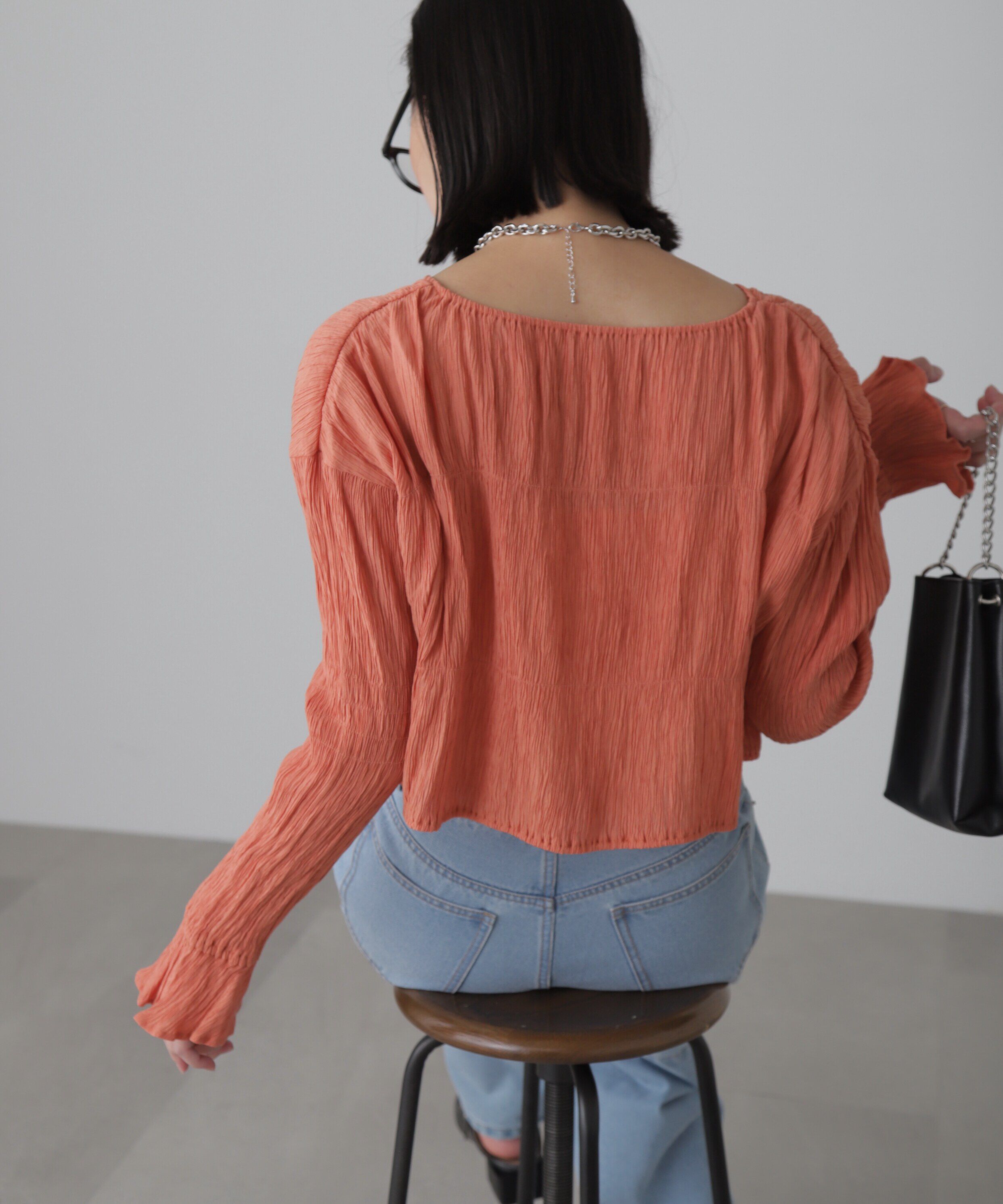  「シアーギャザー前開き短丈ブラウス」|シャツ・ブラウス|